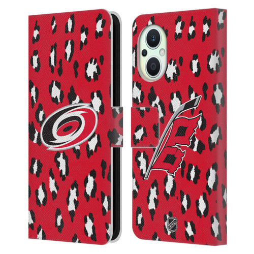 NHL Carolina Hurricanes Leopard Patten Leather Book Wallet Case Cover For OPPO Reno8 Lite