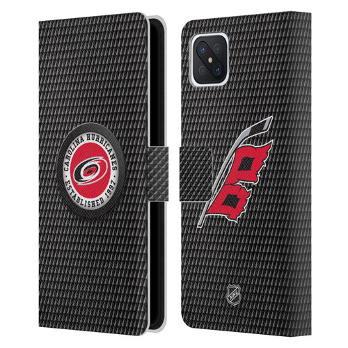 NHL Carolina Hurricanes Puck Texture Leather Book Wallet Case Cover For OPPO Reno4 Z 5G