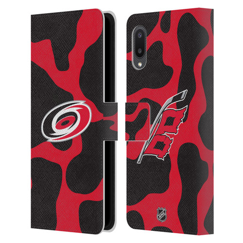 NHL Carolina Hurricanes Cow Pattern Leather Book Wallet Case Cover For Samsung Galaxy A02/M02 (2021)