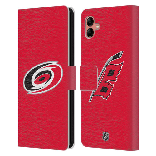 NHL Carolina Hurricanes Plain Leather Book Wallet Case Cover For Samsung Galaxy A04 (2022)