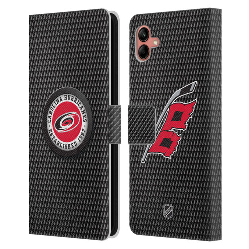 NHL Carolina Hurricanes Puck Texture Leather Book Wallet Case Cover For Samsung Galaxy A04 (2022)