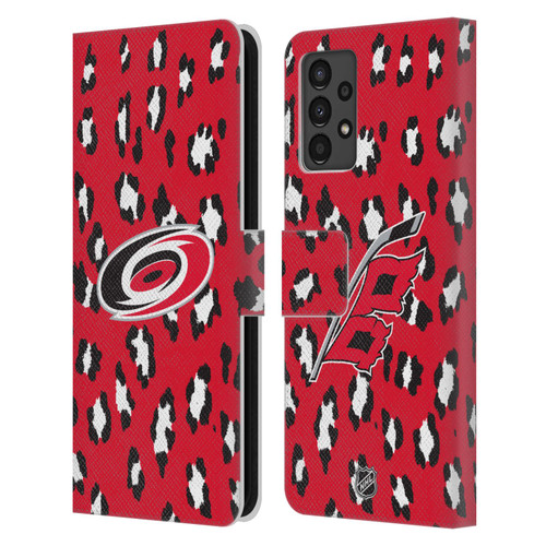 NHL Carolina Hurricanes Leopard Patten Leather Book Wallet Case Cover For Samsung Galaxy A13 (2022)