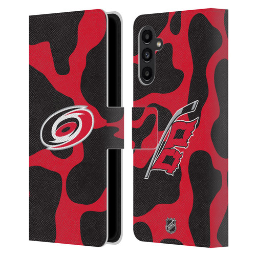 NHL Carolina Hurricanes Cow Pattern Leather Book Wallet Case Cover For Samsung Galaxy A13 5G (2021)