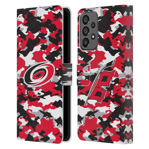NHL Carolina Hurricanes Camouflage Leather Book Wallet Case Cover For Samsung Galaxy A73 5G (2022)