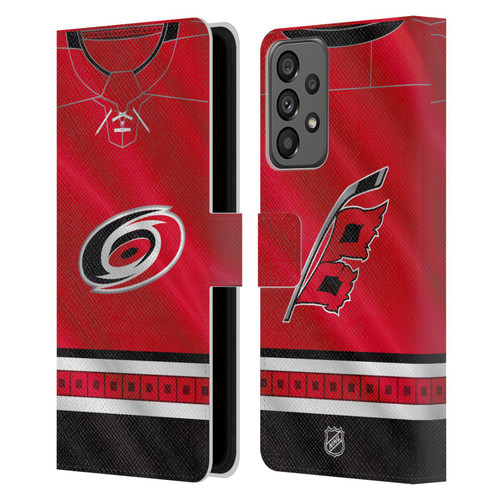 NHL Carolina Hurricanes Jersey Leather Book Wallet Case Cover For Samsung Galaxy A73 5G (2022)