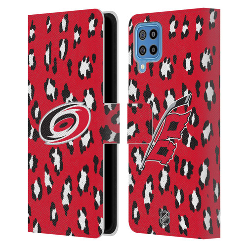 NHL Carolina Hurricanes Leopard Patten Leather Book Wallet Case Cover For Samsung Galaxy F22 (2021)