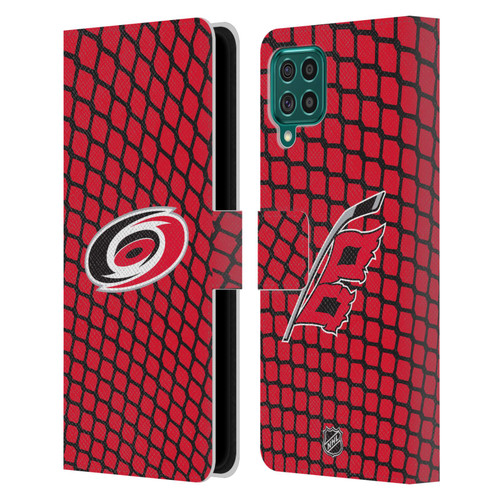 NHL Carolina Hurricanes Net Pattern Leather Book Wallet Case Cover For Samsung Galaxy F62 (2021)