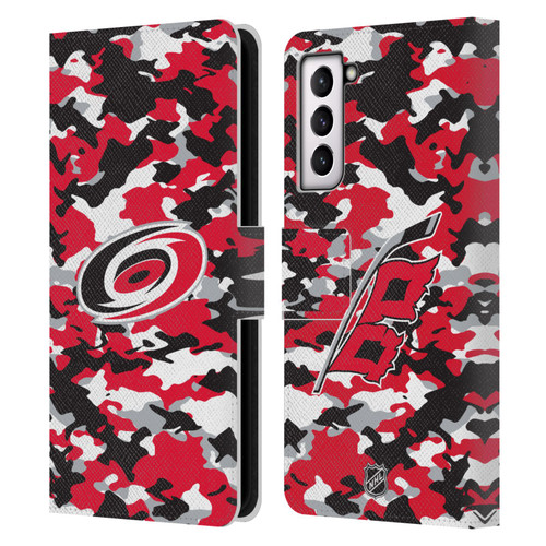 NHL Carolina Hurricanes Camouflage Leather Book Wallet Case Cover For Samsung Galaxy S21 5G