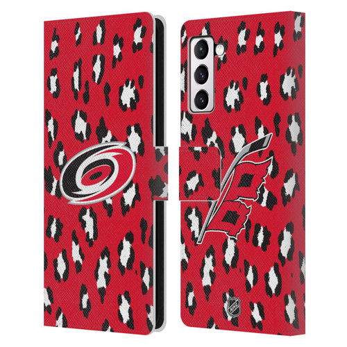 NHL Carolina Hurricanes Leopard Patten Leather Book Wallet Case Cover For Samsung Galaxy S21+ 5G