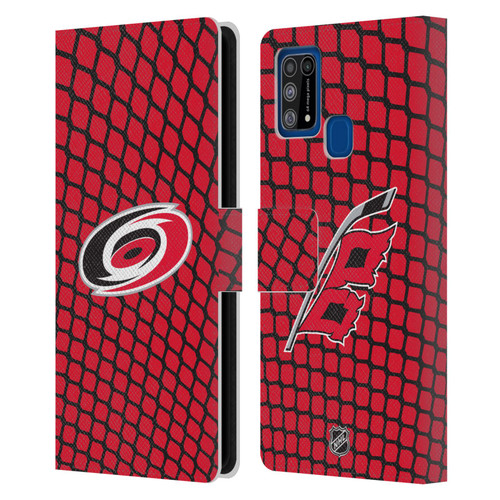 NHL Carolina Hurricanes Net Pattern Leather Book Wallet Case Cover For Samsung Galaxy M31 (2020)