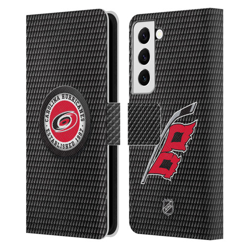 NHL Carolina Hurricanes Puck Texture Leather Book Wallet Case Cover For Samsung Galaxy S22 5G