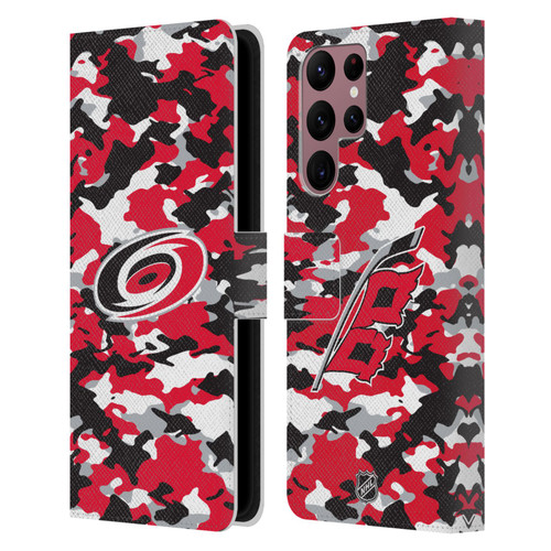 NHL Carolina Hurricanes Camouflage Leather Book Wallet Case Cover For Samsung Galaxy S22 Ultra 5G