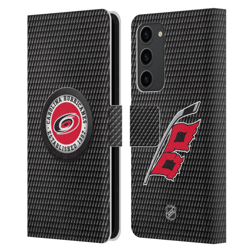 NHL Carolina Hurricanes Puck Texture Leather Book Wallet Case Cover For Samsung Galaxy S23+ 5G