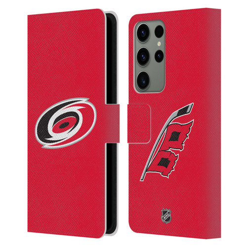 NHL Carolina Hurricanes Plain Leather Book Wallet Case Cover For Samsung Galaxy S23 Ultra 5G