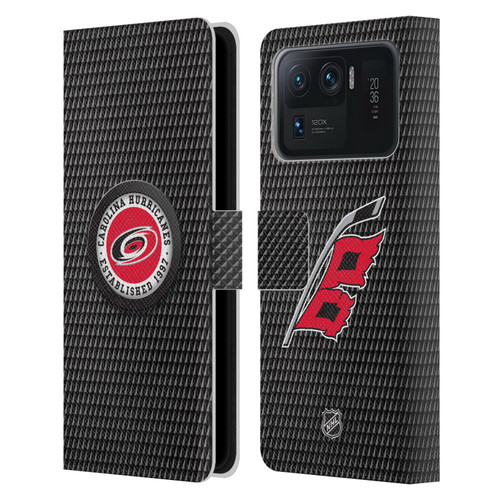NHL Carolina Hurricanes Puck Texture Leather Book Wallet Case Cover For Xiaomi Mi 11 Ultra