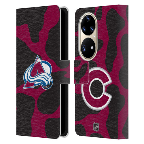 NHL Colorado Avalanche Cow Pattern Leather Book Wallet Case Cover For Huawei P50 Pro