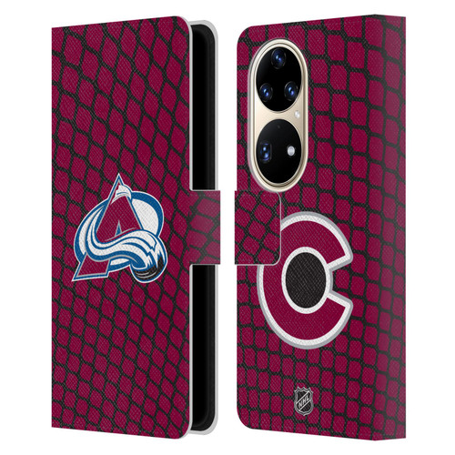 NHL Colorado Avalanche Net Pattern Leather Book Wallet Case Cover For Huawei P50 Pro