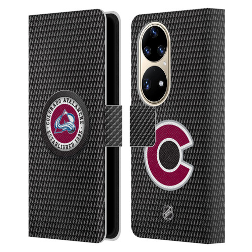 NHL Colorado Avalanche Puck Texture Leather Book Wallet Case Cover For Huawei P50 Pro