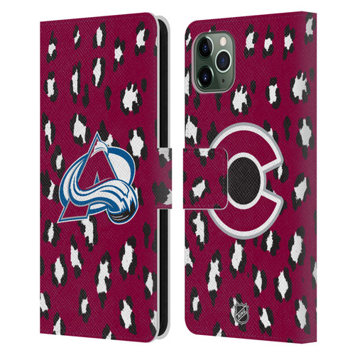 NHL Colorado Avalanche Leopard Patten Leather Book Wallet Case Cover For Apple iPhone 11 Pro Max