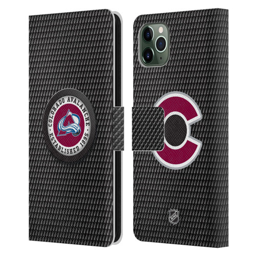 NHL Colorado Avalanche Puck Texture Leather Book Wallet Case Cover For Apple iPhone 11 Pro Max