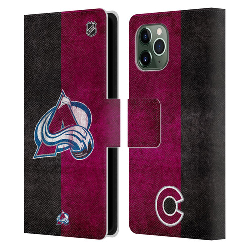 NHL Colorado Avalanche Half Distressed Leather Book Wallet Case Cover For Apple iPhone 11 Pro