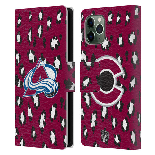 NHL Colorado Avalanche Leopard Patten Leather Book Wallet Case Cover For Apple iPhone 11 Pro