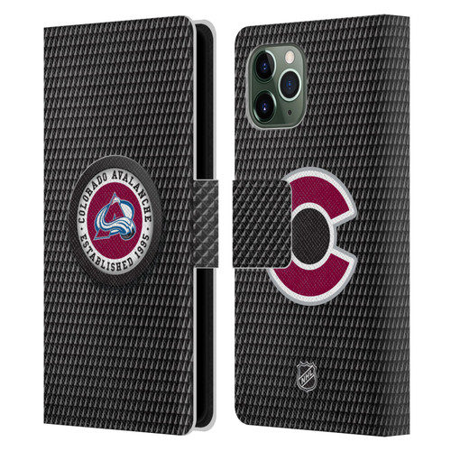 NHL Colorado Avalanche Puck Texture Leather Book Wallet Case Cover For Apple iPhone 11 Pro
