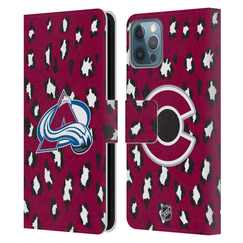 NHL Colorado Avalanche Leopard Patten Leather Book Wallet Case Cover For Apple iPhone 12 / iPhone 12 Pro