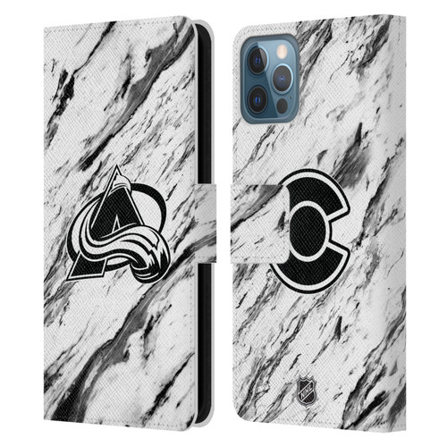 NHL Colorado Avalanche Marble Leather Book Wallet Case Cover For Apple iPhone 12 / iPhone 12 Pro