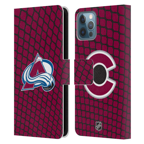 NHL Colorado Avalanche Net Pattern Leather Book Wallet Case Cover For Apple iPhone 12 / iPhone 12 Pro