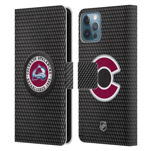 NHL Colorado Avalanche Puck Texture Leather Book Wallet Case Cover For Apple iPhone 12 / iPhone 12 Pro