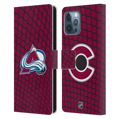 NHL Colorado Avalanche Net Pattern Leather Book Wallet Case Cover For Apple iPhone 12 Pro Max