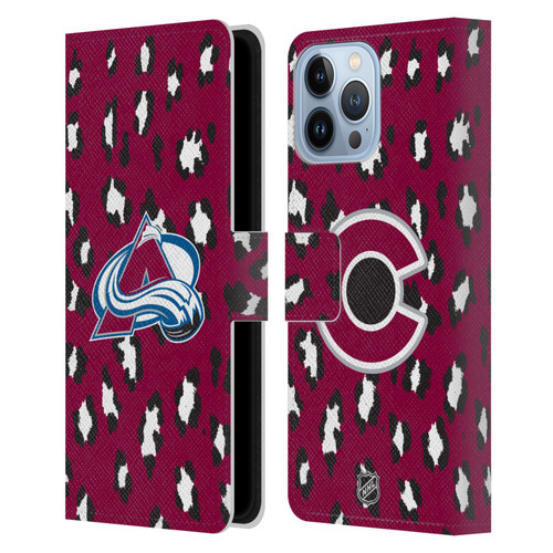 NHL Colorado Avalanche Leopard Patten Leather Book Wallet Case Cover For Apple iPhone 13 Pro Max