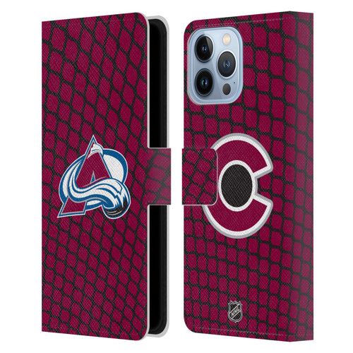 NHL Colorado Avalanche Net Pattern Leather Book Wallet Case Cover For Apple iPhone 13 Pro Max