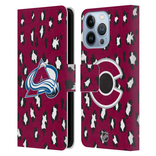 NHL Colorado Avalanche Leopard Patten Leather Book Wallet Case Cover For Apple iPhone 13 Pro