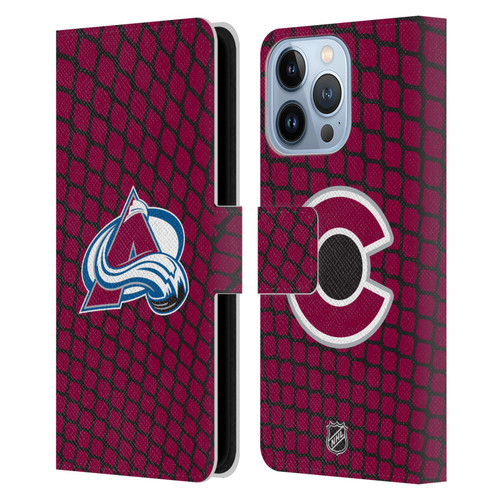 NHL Colorado Avalanche Net Pattern Leather Book Wallet Case Cover For Apple iPhone 13 Pro