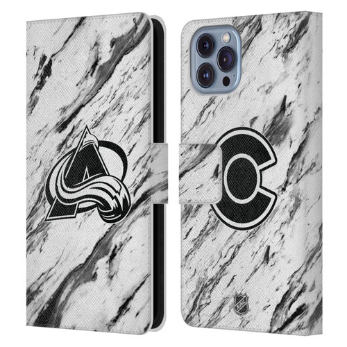 NHL Colorado Avalanche Marble Leather Book Wallet Case Cover For Apple iPhone 14