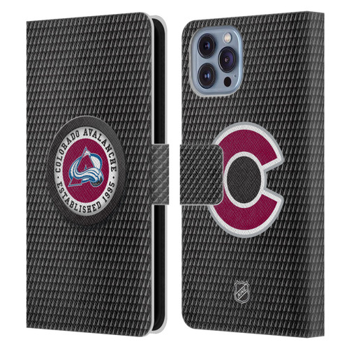 NHL Colorado Avalanche Puck Texture Leather Book Wallet Case Cover For Apple iPhone 14