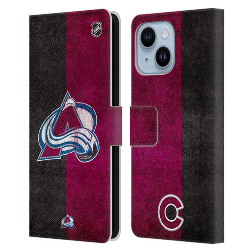 NHL Colorado Avalanche Half Distressed Leather Book Wallet Case Cover For Apple iPhone 14 Plus