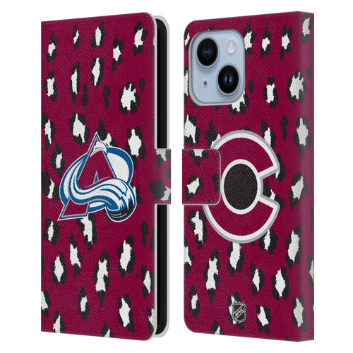 NHL Colorado Avalanche Leopard Patten Leather Book Wallet Case Cover For Apple iPhone 14 Plus