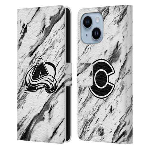 NHL Colorado Avalanche Marble Leather Book Wallet Case Cover For Apple iPhone 14 Plus