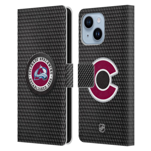 NHL Colorado Avalanche Puck Texture Leather Book Wallet Case Cover For Apple iPhone 14 Plus