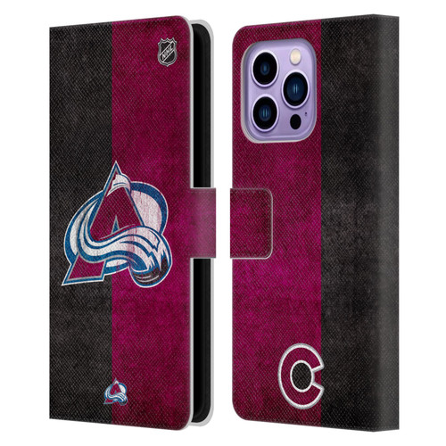 NHL Colorado Avalanche Half Distressed Leather Book Wallet Case Cover For Apple iPhone 14 Pro Max