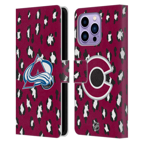 NHL Colorado Avalanche Leopard Patten Leather Book Wallet Case Cover For Apple iPhone 14 Pro Max