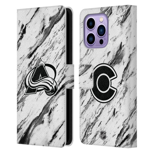 NHL Colorado Avalanche Marble Leather Book Wallet Case Cover For Apple iPhone 14 Pro Max