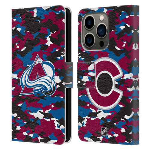 NHL Colorado Avalanche Camouflage Leather Book Wallet Case Cover For Apple iPhone 14 Pro