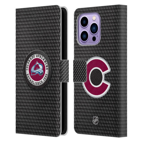 NHL Colorado Avalanche Puck Texture Leather Book Wallet Case Cover For Apple iPhone 14 Pro Max