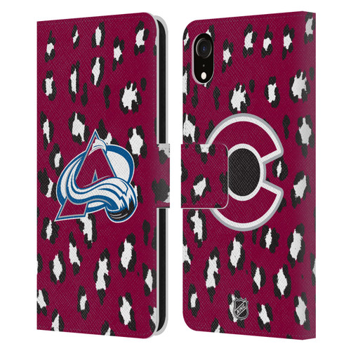 NHL Colorado Avalanche Leopard Patten Leather Book Wallet Case Cover For Apple iPhone XR