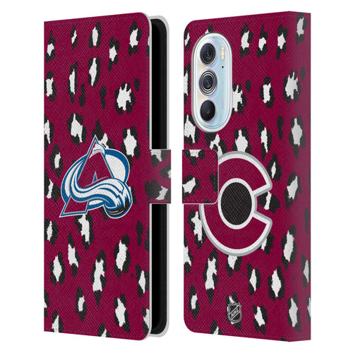 NHL Colorado Avalanche Leopard Patten Leather Book Wallet Case Cover For Motorola Edge X30