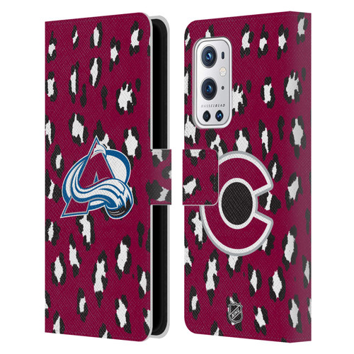 NHL Colorado Avalanche Leopard Patten Leather Book Wallet Case Cover For OnePlus 9 Pro